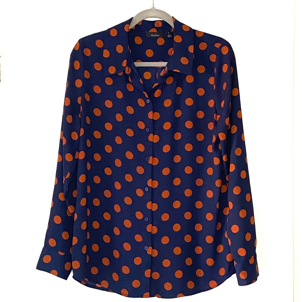 Halogen Polka Dot Long Sleeve Blouse Size Medium